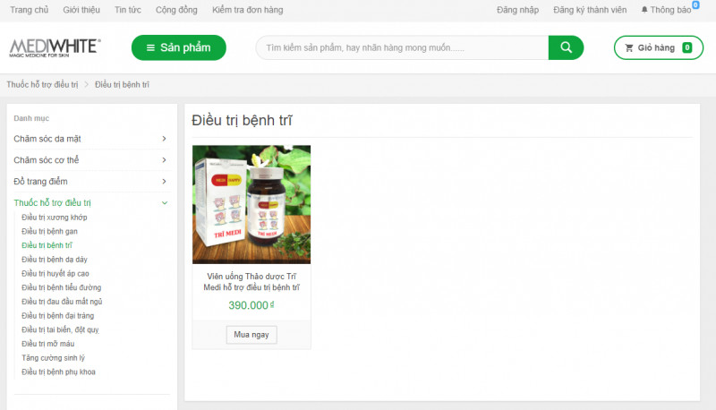 Hình ảnh đăng trên website của Công ty TNHH Mỹ phẩm Medi White