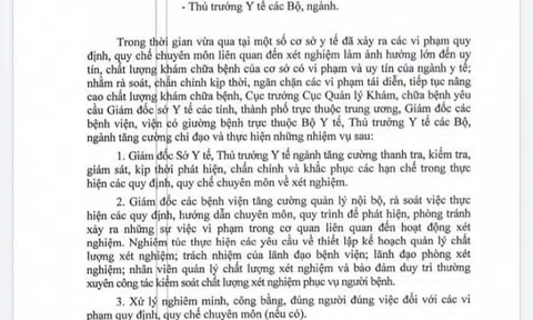 Bộ Y tế yêu cầu tất cả các bệnh viện chấn chỉnh hoạt động xét nghiệm