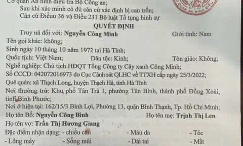Truy nã đặc biệt Chủ tịch HĐQT Tổng Công ty Cây xanh Công Minh