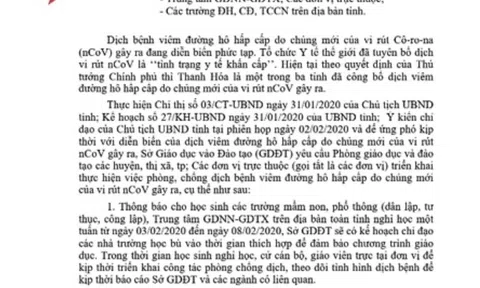 Thanh Hóa: Học sinh, sinh viên nghỉ học 1 tuần để phòng dịch Corona