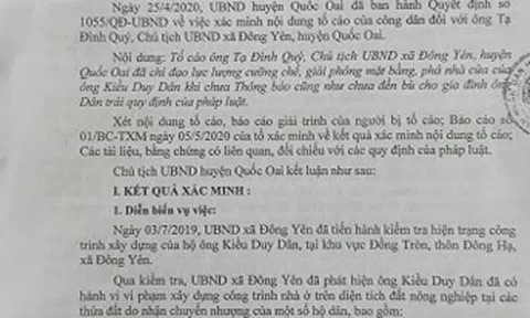 Quốc Oai - Hà Nội: Ban hành kết luận tố cáo của công dân chưa triệt để