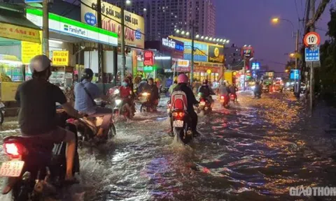 Triều cường đạt đỉnh, người dân TP.HCM vật vã lội "biển nước" về nhà
