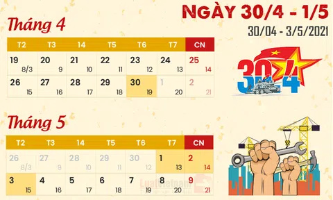 Lịch nghỉ dịp lễ 30/4 và 1/5 năm 2021
