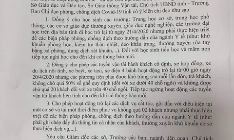 Thanh Hoá: Ban hành công điện khẩn cho học sinh THCS, THPT đi học trở lại từ ngày 21/4