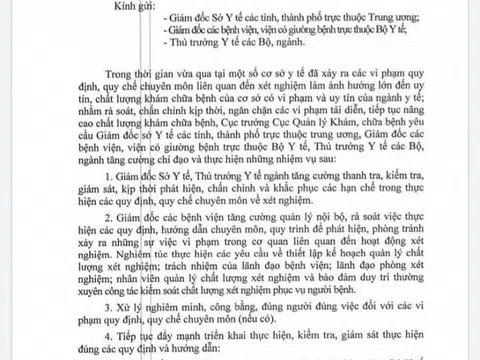 Bộ Y tế yêu cầu tất cả các bệnh viện chấn chỉnh hoạt động xét nghiệm