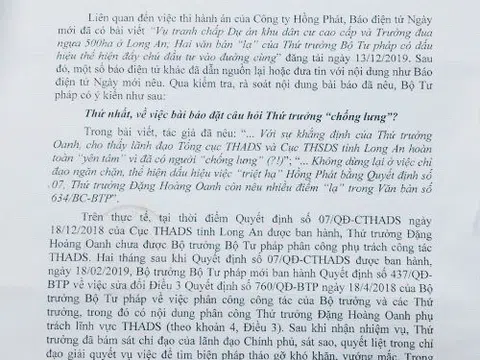 Vụ tranh chấp liên quan đến Công ty Hồng Phát: Văn bản “giấu đầu, hở đuôi” của người “thừa lệnh Bộ trưởng, kí thay Chánh Văn phòng Bộ Tư pháp” (!)