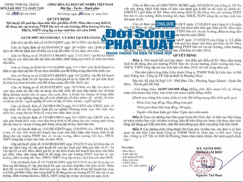 Những gói thầu mua sắm có giá trị lớn của Sở Giáo dục và Đào tạo Hà Giang trong giai đoạn 2019 đến 2020