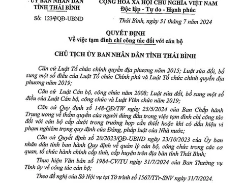 Liên quan đến điểm thi vào lớp 10, Giám đốc Sở Giáo dục và Đào tạo tỉnh Thái Bình bị tạm đình chỉ công tác