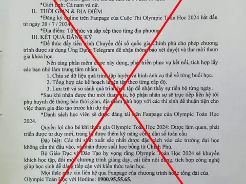 Cảnh báo việc giả mạo văn bản của Bộ Giáo dục và Đào tạo mời tham gia Olympic Toán 2024