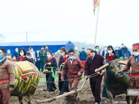 Chủ tịch nước đi cày trong Lễ hội Tịch điền Đọi Sơn