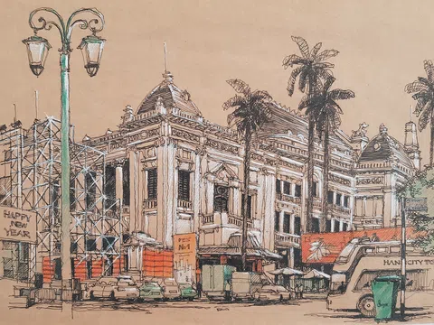 Ngắm nghía những bức ký họa công trình thời Pháp tại Hà Nội