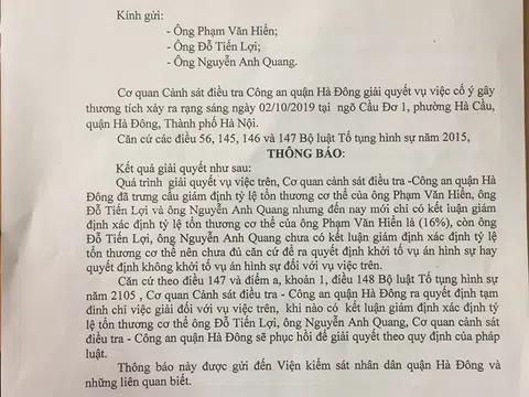 Vụ cố ý gây thương tích tại quận Hà Đông, TP Hà Nội: Cần giải quyết vụ việc cho thấu tình, đạt lý