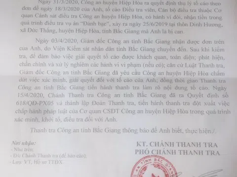 Hiệp Hòa (Bắc Giang): Một điều tra viên bị tố 'vòi tiền' trong vụ án đánh bạc