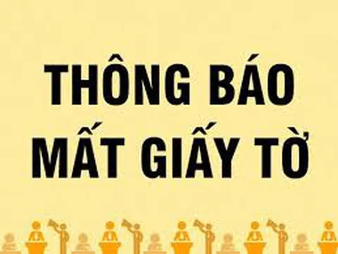 Thông báo về việc mất giấy chứng nhận quyền sử dụng đất đã cấp cho hộ gia đình