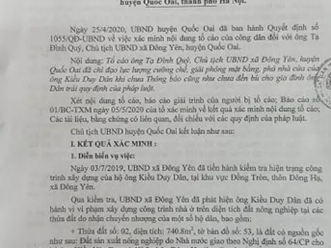 Quốc Oai - Hà Nội: Ban hành kết luận tố cáo của công dân chưa triệt để