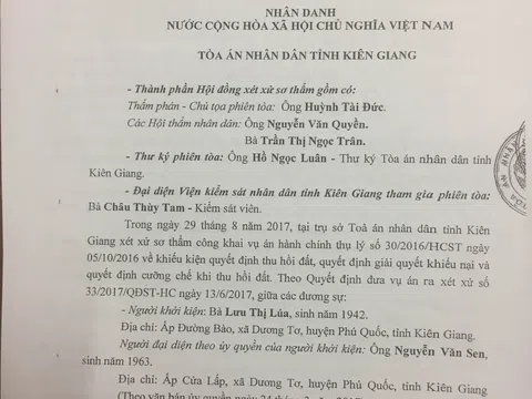 Phú Quốc – Kiên Giang: Nghịch lý bản án có hiệu lực pháp luật bị “vô hiệu hóa”