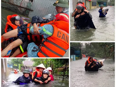Xúc động hình ảnh thanh niên tình nguyện giúp dân chạy lụt