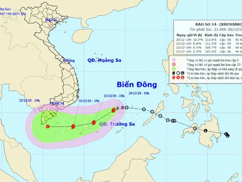 Bão số 14 còn mạnh thêm, hướng vào các tỉnh Sóc Trăng – Cà Mau