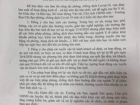 Thanh Hoá: Ban hành công điện khẩn cho học sinh THCS, THPT đi học trở lại từ ngày 21/4